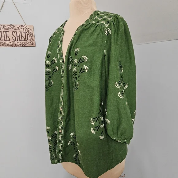 Knox Rose Green Floral Peasant Blouse Boho Size XL Cottagecore Hippie Gypsy - Picture 6 of 15